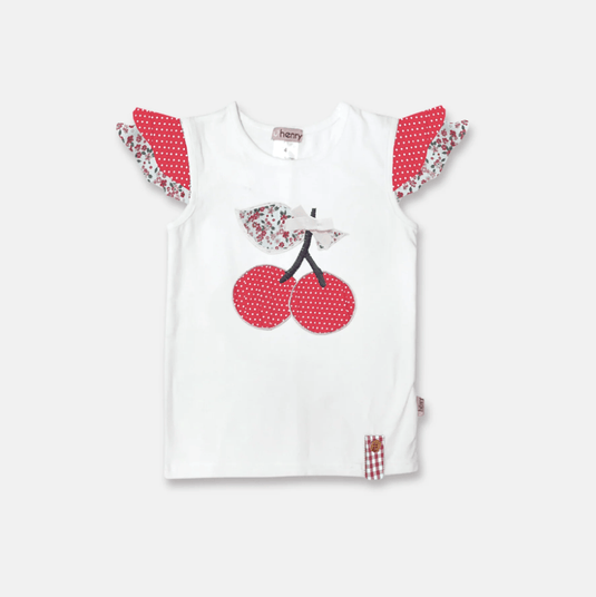 Love Henry Girls Applique Top - Red Cherries