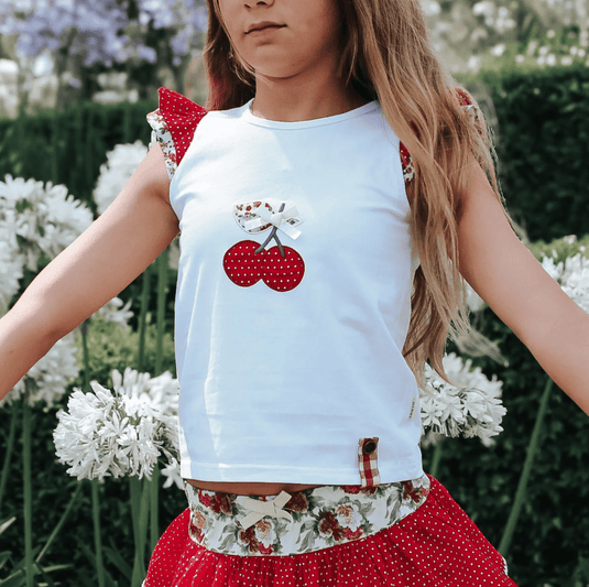 Love Henry Girls Applique Top - Red Cherries