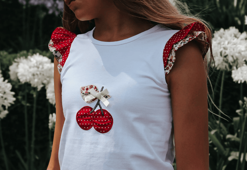 Load image into Gallery viewer, Love Henry Girls Applique Top - Red Cherries
