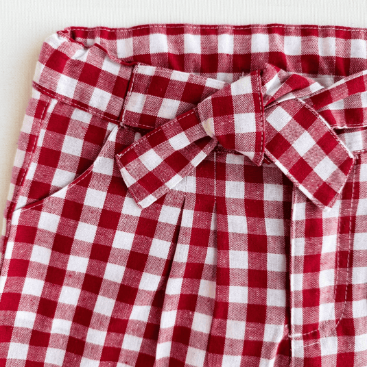 Love Henry Girls Tie Waist Shorts - Red Check