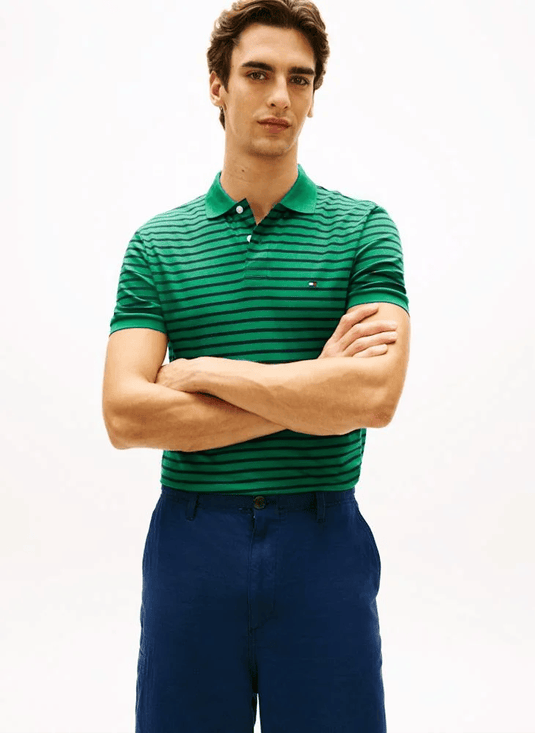 Tommy Hilfiger Mens Liquid Cotton Polo - Nouveau Green/Desert Sky