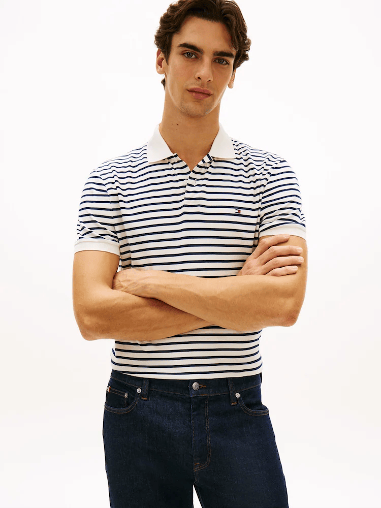 Load image into Gallery viewer, Tommy Hilfiger Mens Liquid Cotton Polo - Ivory Petal/Carbon Navy

