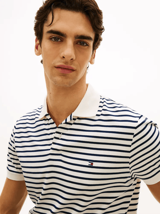 Tommy Hilfiger Mens Liquid Cotton Polo - Ivory Petal/Carbon Navy