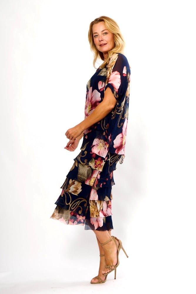 Load image into Gallery viewer, La Strada Womens Multi Layers Dress - Multi Navy/Pink Floral
