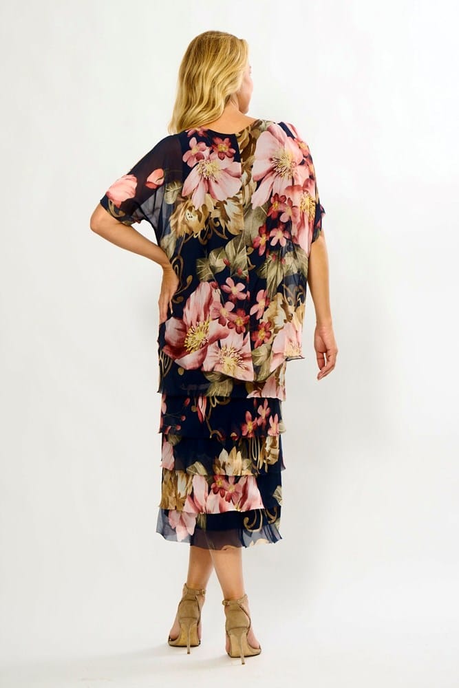 Load image into Gallery viewer, La Strada Womens Multi Layers Dress - Multi Navy/Pink Floral
