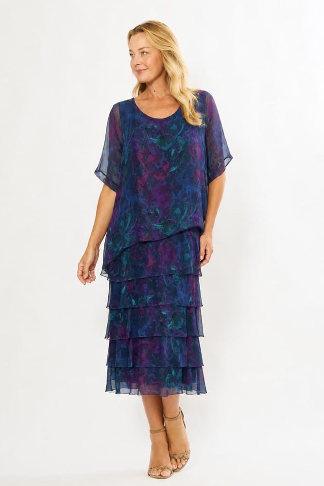 Load image into Gallery viewer, La Strada Womens Multi Layers Dress - Navy Floral
