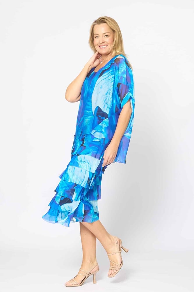 Load image into Gallery viewer, La Strada Womens Multi Layers Dress - Cobalt Abstract
