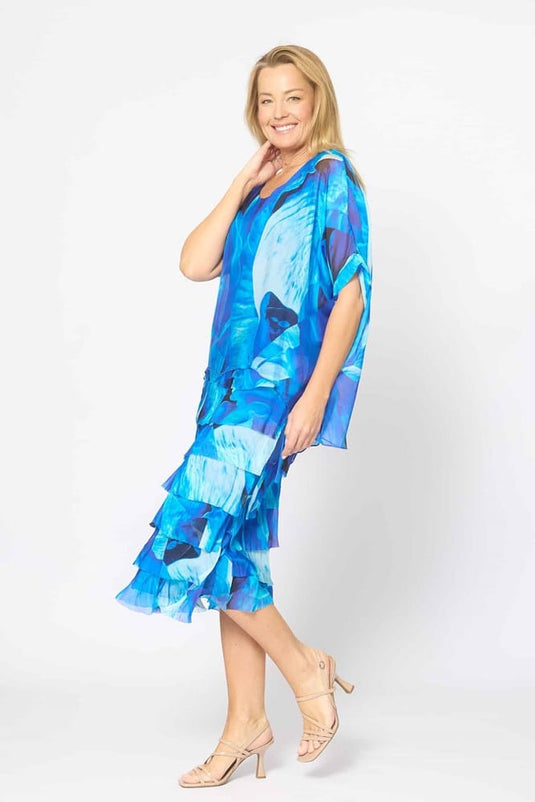 La Strada Womens Multi Layers Dress - Cobalt Abstract