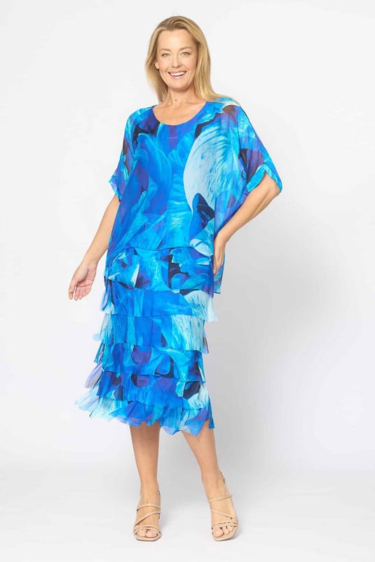 La Strada Womens Multi Layers Dress - Cobalt Abstract