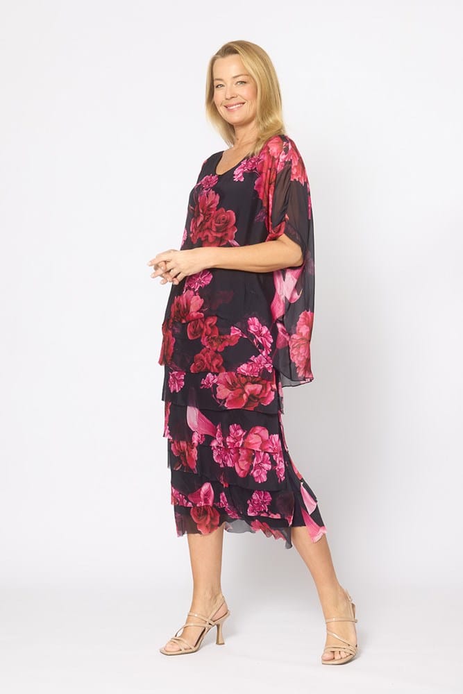 Load image into Gallery viewer, La Strada Womens Multi Layers Dress - Navy/Pink Floral
