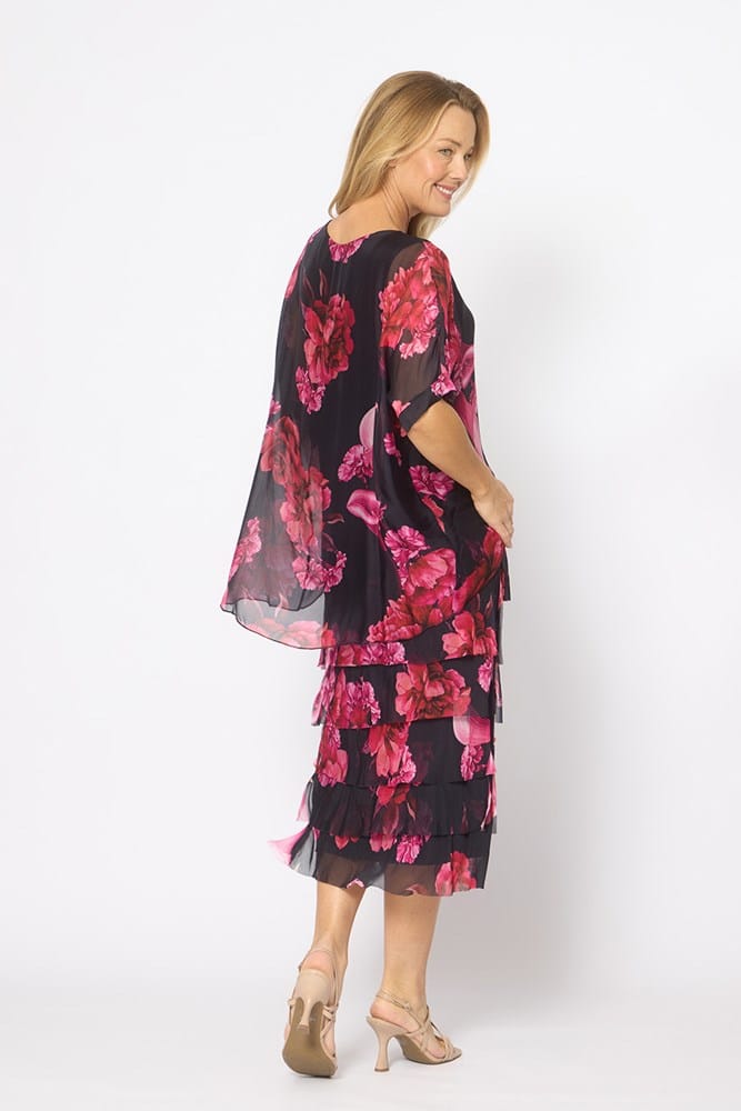 Load image into Gallery viewer, La Strada Womens Multi Layers Dress - Navy/Pink Floral
