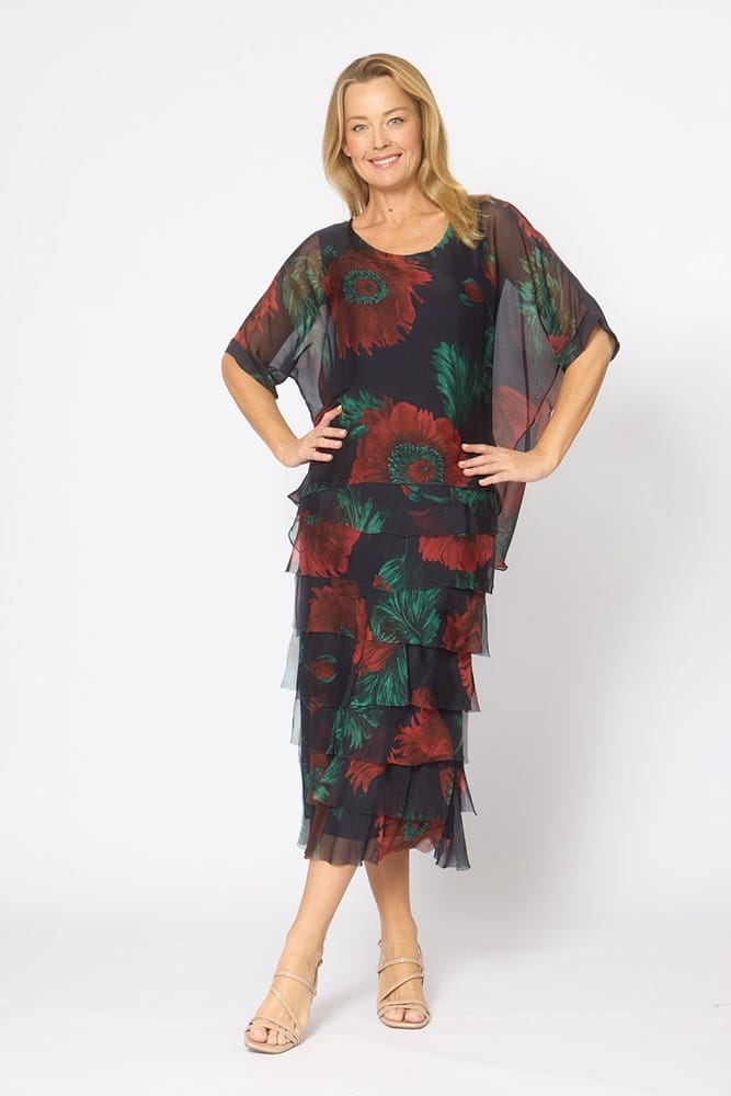 Load image into Gallery viewer, La Strada Womens Multi Layers Dress - Navy/Green Floral

