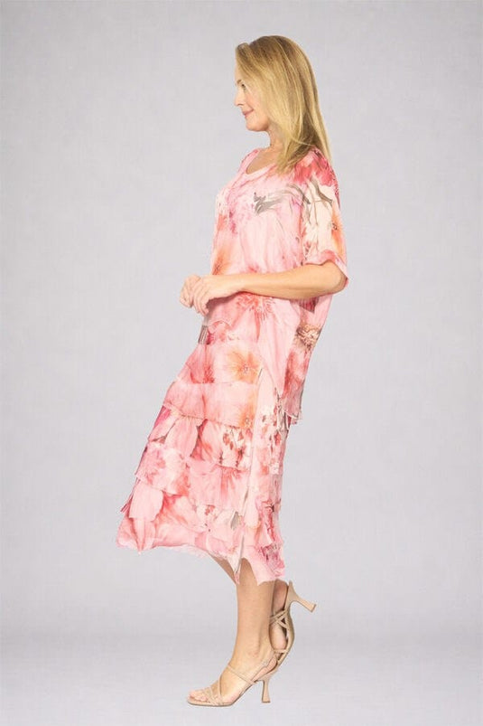 La Strada Womens Layers Dress - Multi Pink Floral