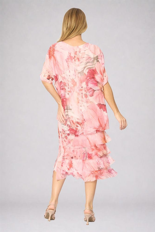 La Strada Womens Layers Dress - Multi Pink Floral