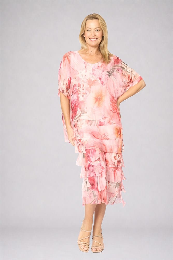 Load image into Gallery viewer, La Strada Womens Layers Dress - Multi Pink Floral
