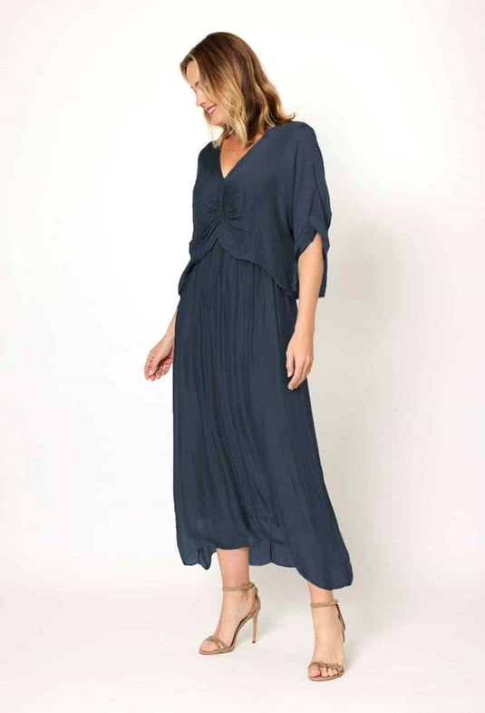 La Strada Ruched Bodice Flowy Dress