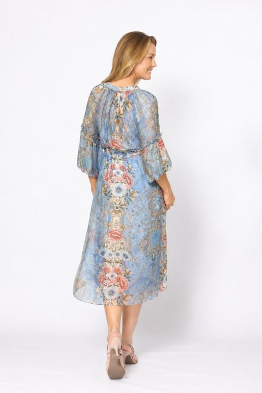 La Strada Multi Frill Dress - Celeste/Pink Floral