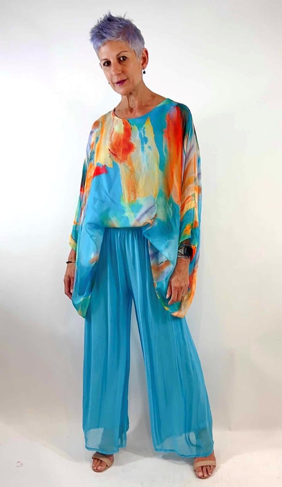 Load image into Gallery viewer, La Strada Womens Silk Blended Pants - Turchese
