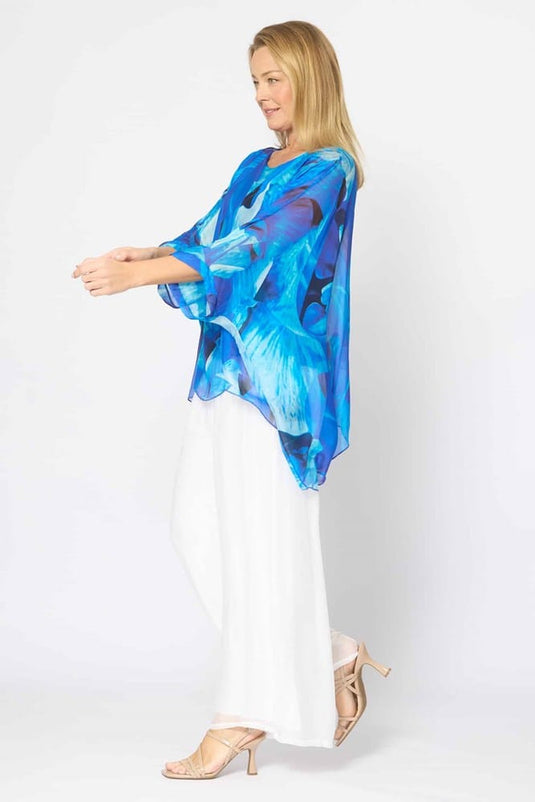 La Strada Womens Kaftan Top - Cobalt Abstract