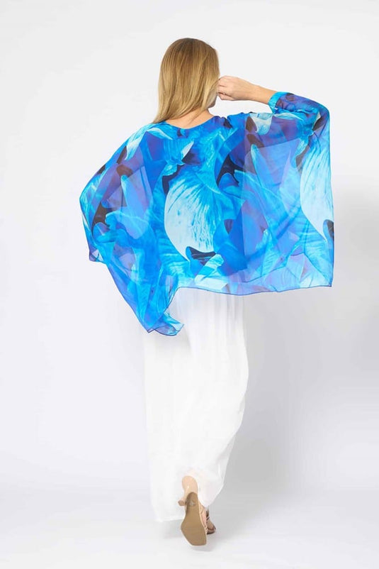 La Strada Womens Kaftan Top - Cobalt Abstract