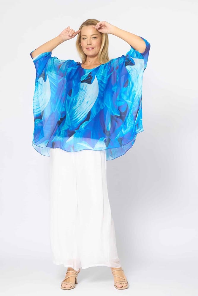 Load image into Gallery viewer, La Strada Womens Kaftan Top - Cobalt Abstract

