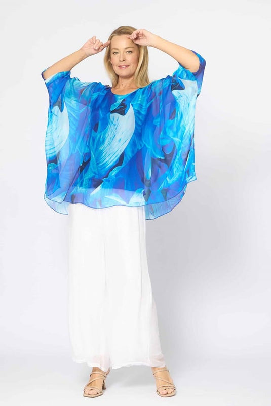 La Strada Womens Kaftan Top - Cobalt Abstract