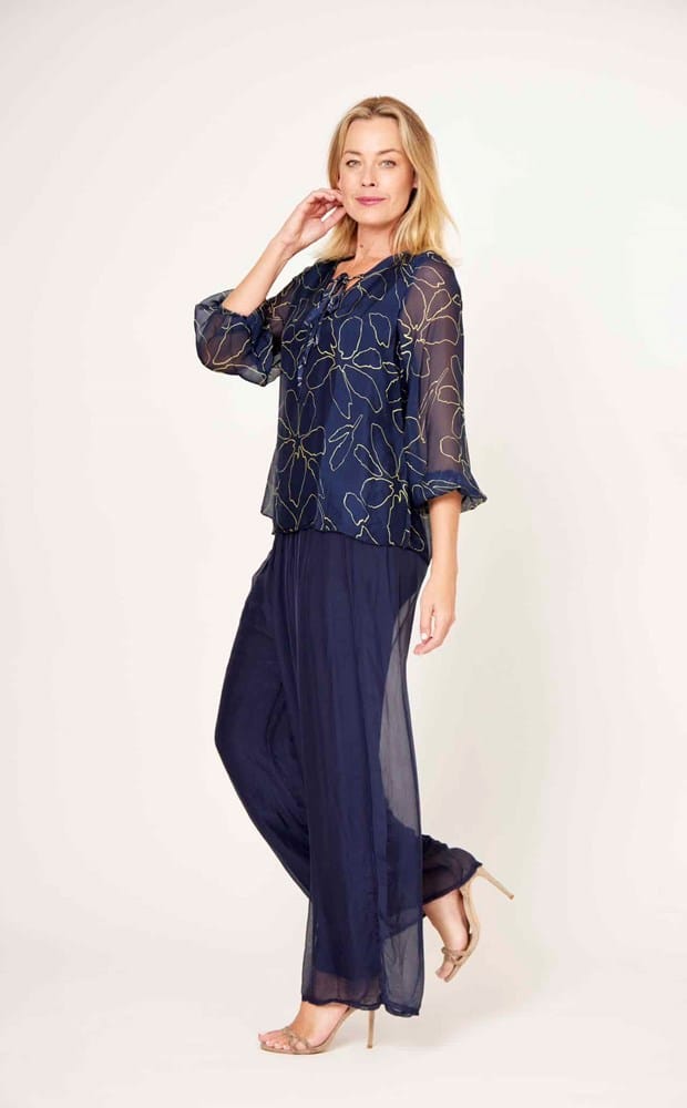 Load image into Gallery viewer, La Strada Womens Silk Blended Pants - Navy
