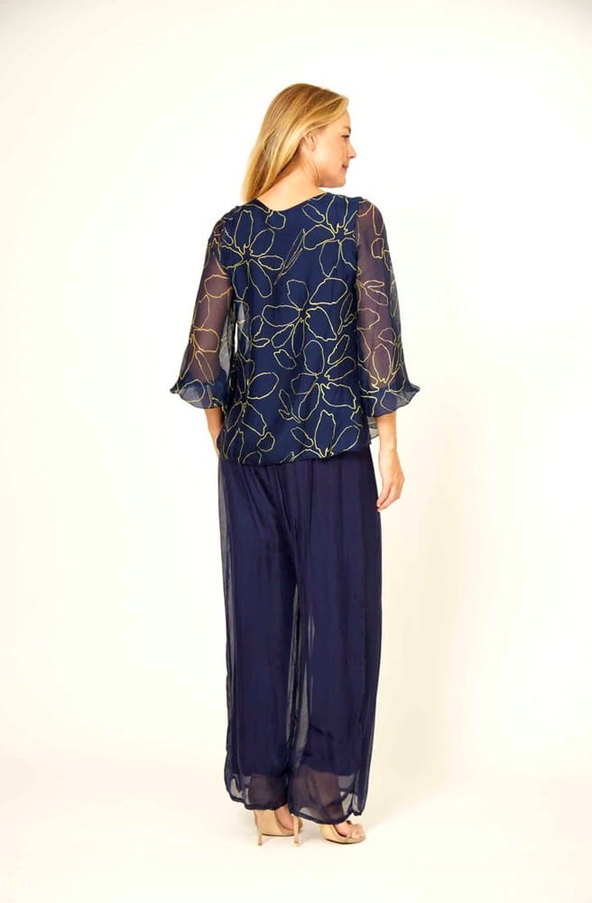 Load image into Gallery viewer, La Strada Womens Silk Blended Pants - Navy
