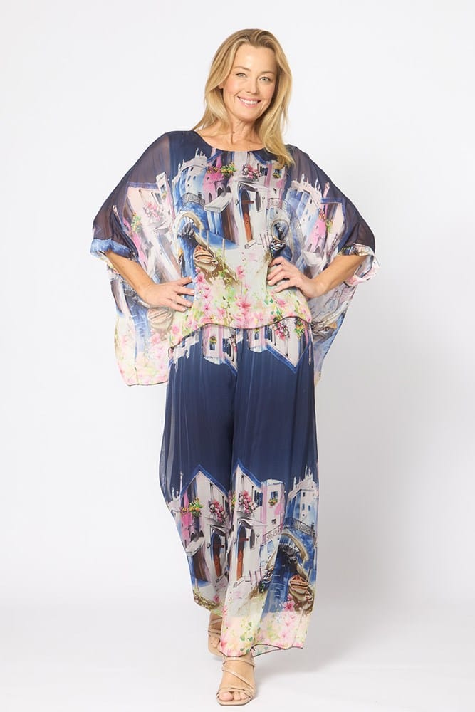 Load image into Gallery viewer, La Strada Womens Kaftan Top - Navy Castle
