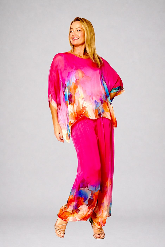 Load image into Gallery viewer, La Strada Womens Viscose Kaftan Top - Hot Pink Floral

