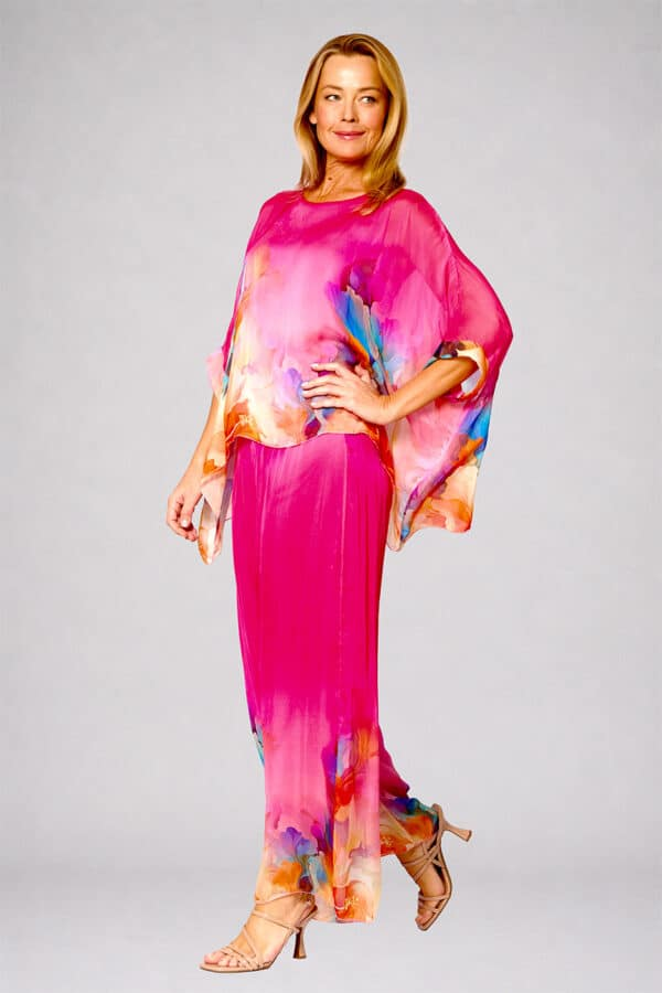 Load image into Gallery viewer, La Strada Womens Viscose Kaftan Top - Hot Pink Floral
