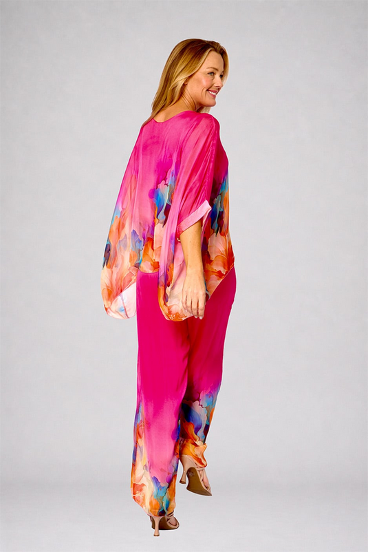 La Strada Womens Viscose Kaftan Top - Hot Pink Floral