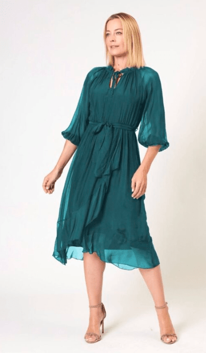La Strada Womens Silk Viscose Friled Tie Neck Wrap Dress