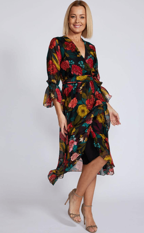 Load image into Gallery viewer, La Strada Womens Silk Viscose Cross Over Neckline Long Sleeve Wrapped Dress
