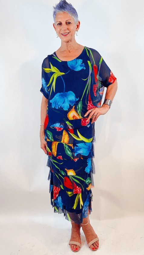 La Strada Womens Silk Viscose Multi Layers Dress