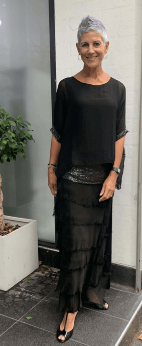 La Strada Womens Silk Viscose Sequin Trim Top
