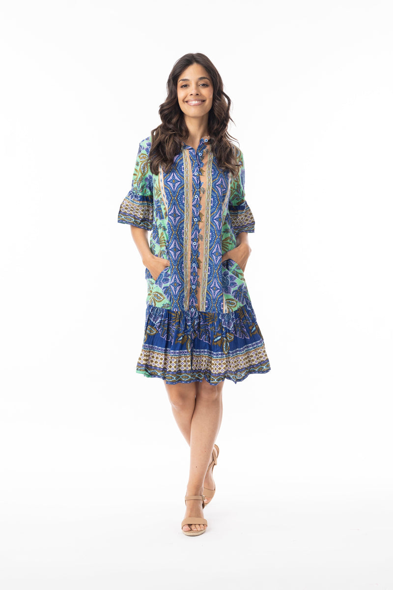 Load image into Gallery viewer, Orientique Womens Las Cuevas Dress Collar Frill Hem
