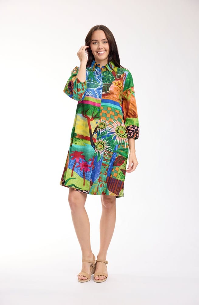Load image into Gallery viewer, Orientique Womens Le Moulin Dress Collar 3/4 Sleeve
