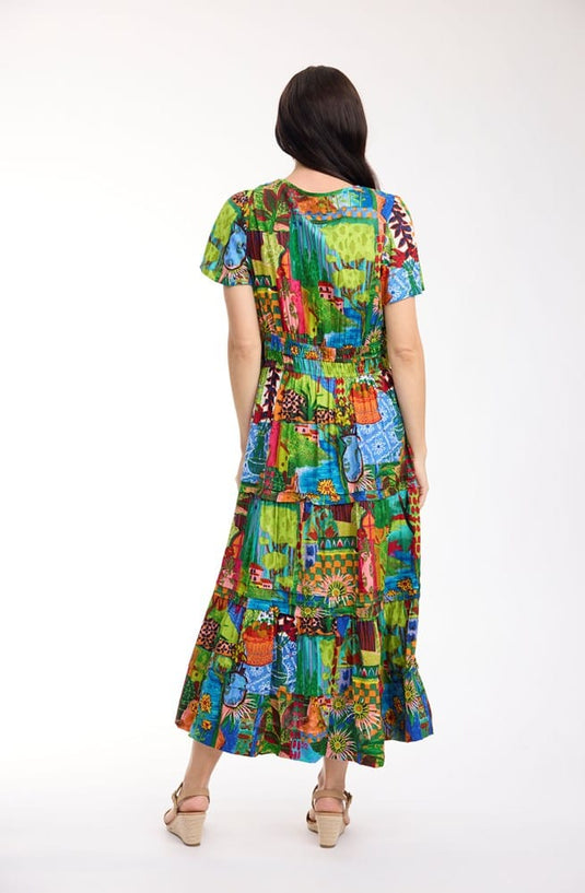 Orientique Womens Le Moulin Dress Maxi Short Sleeve