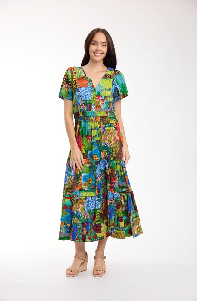 Load image into Gallery viewer, Orientique Womens Le Moulin Dress Maxi Short Sleeve

