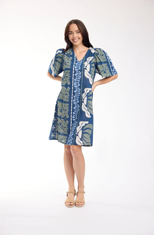 Orientique Womens Liberte Blue Dress Collar 3/4 Sleeve