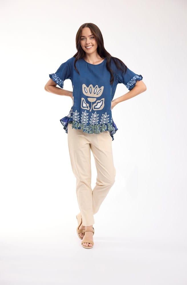 Load image into Gallery viewer, Orientique Womens Liberte Blue Top Frill

