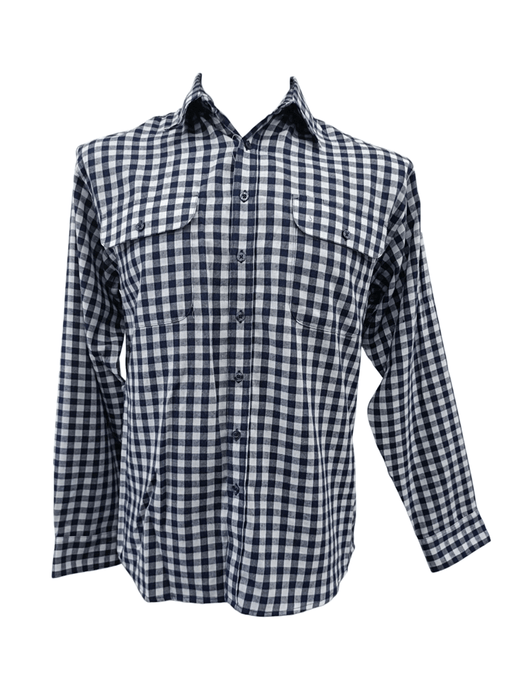 Bisley Mens Long Sleeve Brushed Cotton Shirt - Light Blue/Navy Check