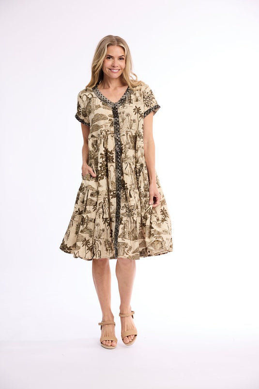 Orientique Womens Loumarin Dress Layers Cap Seeve