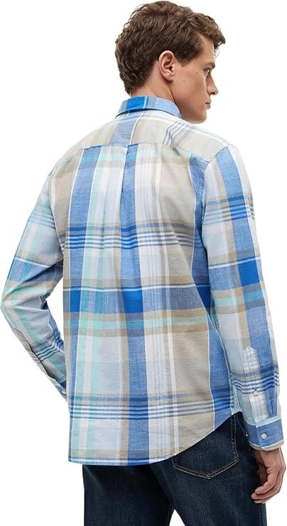 Tommy Hilfiger Mens Madras Slub Long Sleeve Shirt - Blue Orbit/Check