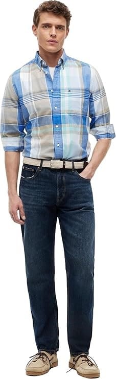 Load image into Gallery viewer, Tommy Hilfiger Mens Madras Slub Long Sleeve Shirt - Blue Orbit/Check
