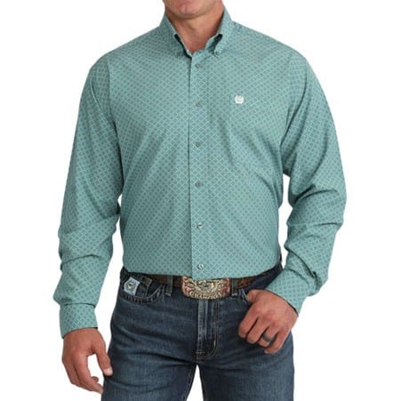 Cinch Men's Blue Arenaflex Printed Long Sleeve Button-Down Shirt