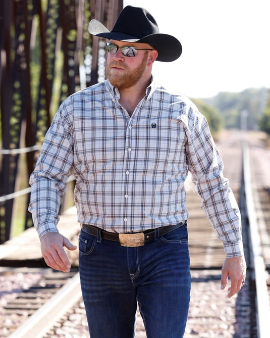 Cinch Men's Longsleeve Plaid Shirt  - Cream