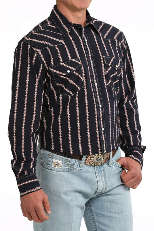 Cinch Mens Modern Fit Retro Striped Long Sleeve Shirt