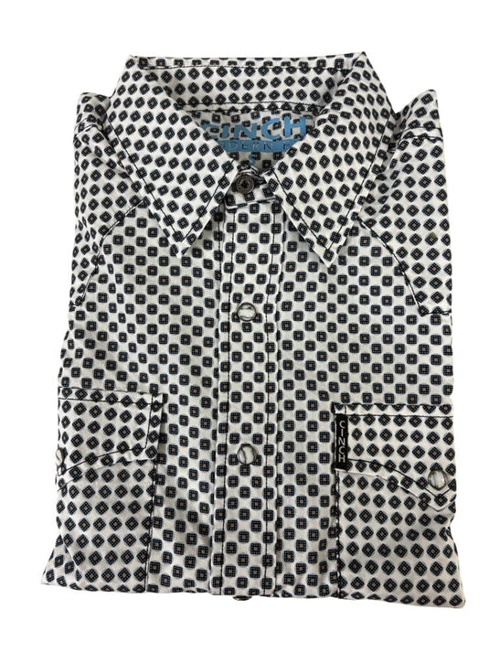 Cinch Mens White Geo Print Button Down Shirt